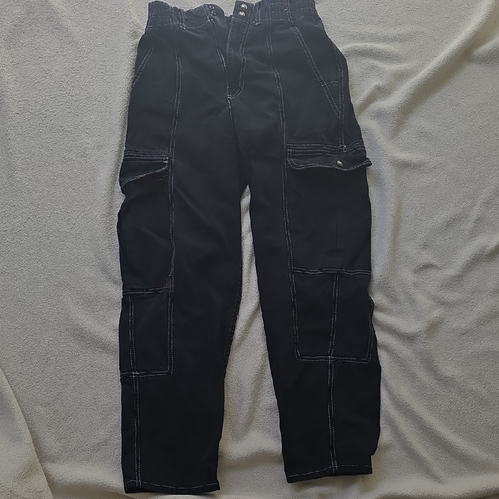 BDG Black Cargo Pants with White Topstitching